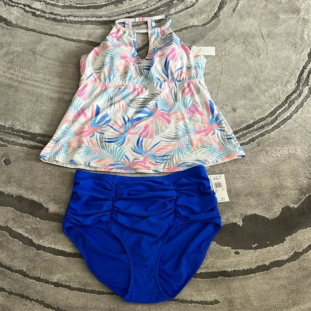 Raisins Curvy Rosalie Keyhole Halter Neck Tankini Swimsuit Top and Bottom 20W